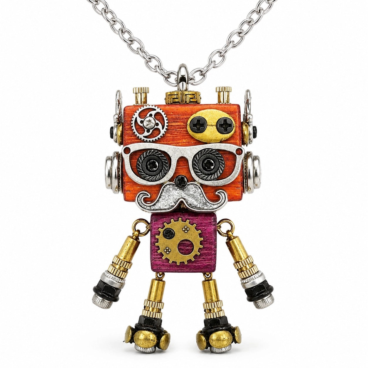 Gold Bronze Robot Necklace