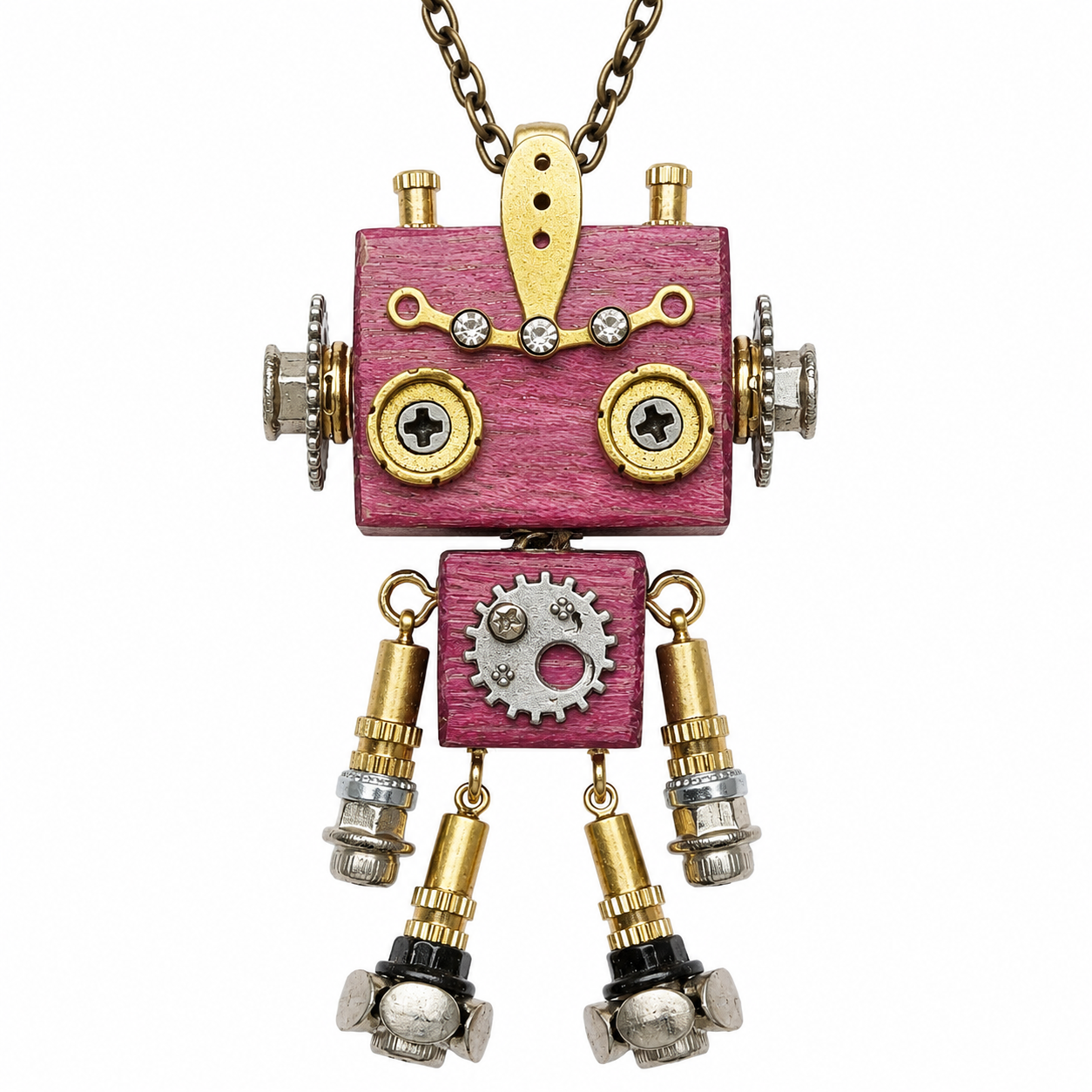 Handmade Steampunk Robot Charm with Hanging Chain