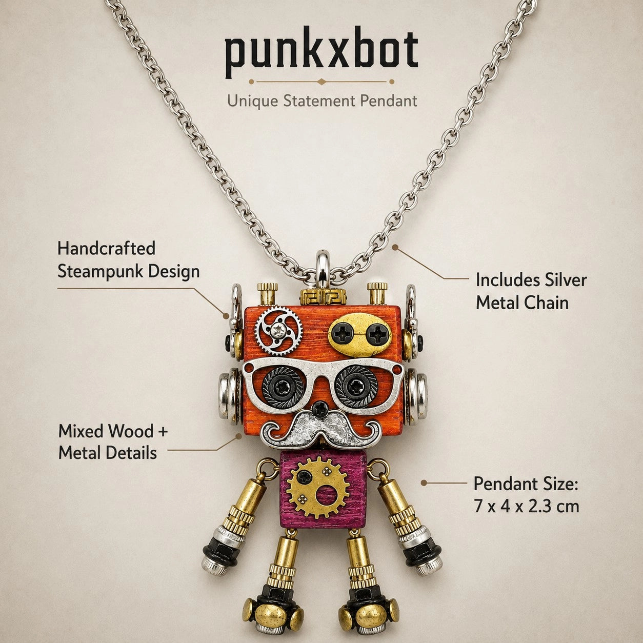 Gold Bronze Robot Necklace