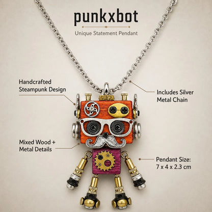 Gold Bronze Robot Necklace