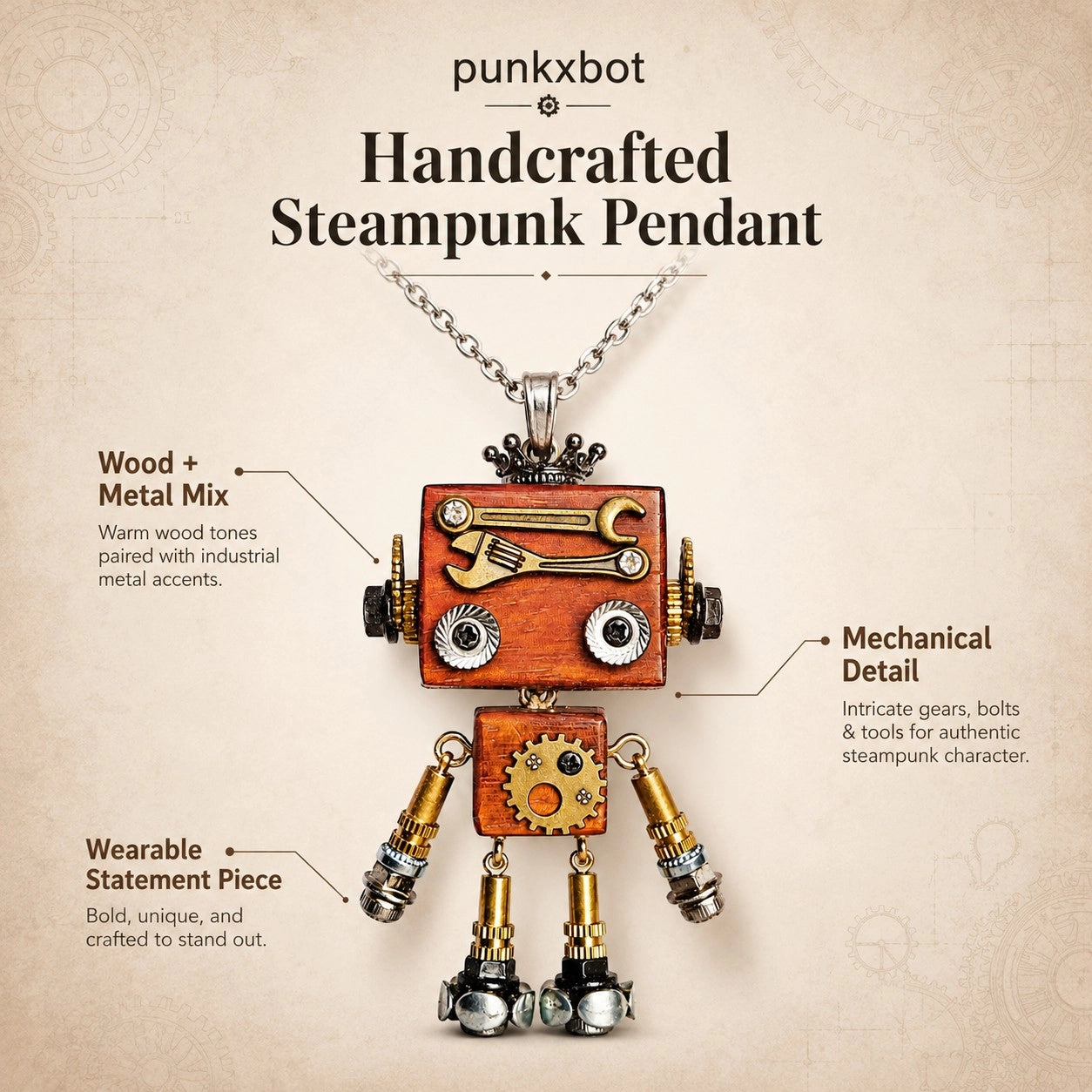 Gothic Steampunk Robot Pendant