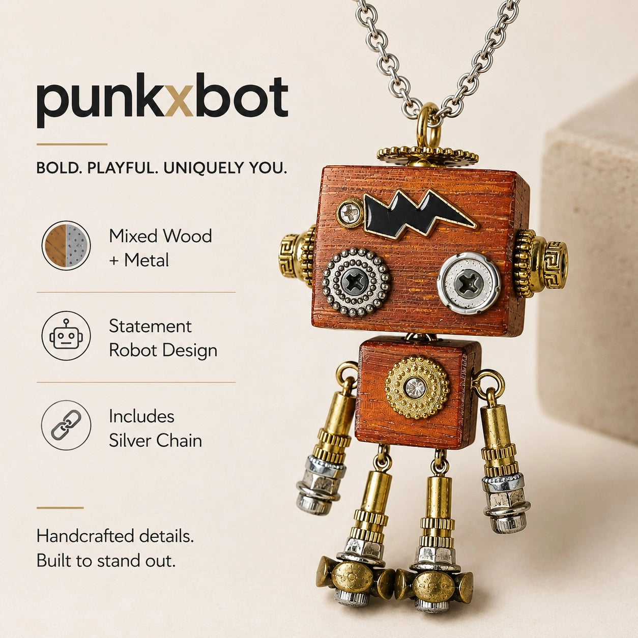 Handmade Gothic Robot Necklace