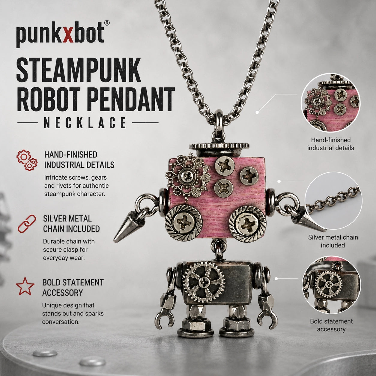 Punk Robot Gear Pendant