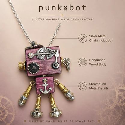 Retro Brass Robot Charm Necklace