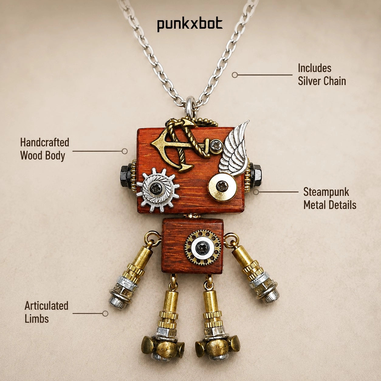 Rusty Industrial Robot Necklace