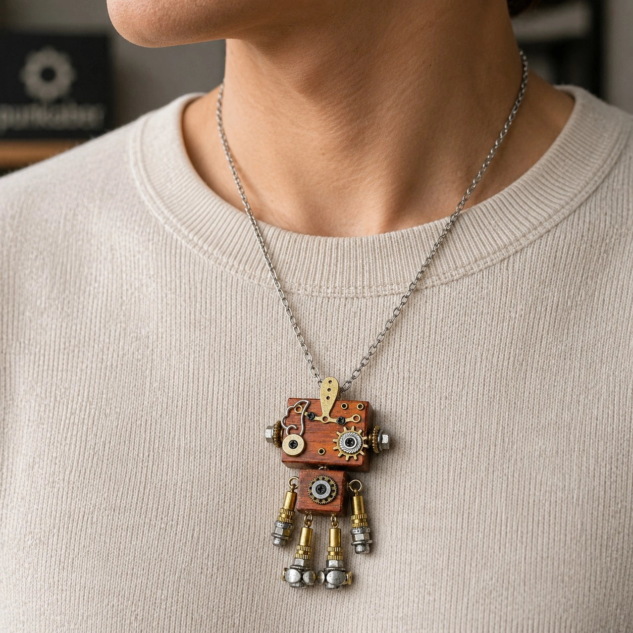 Bronze Gear Robot Pendant