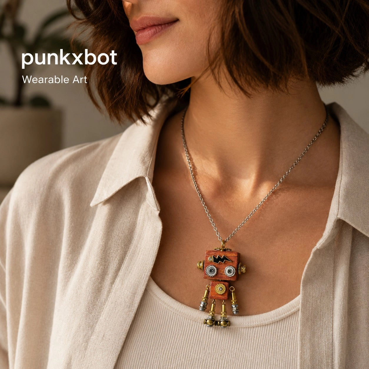 Handmade Gothic Robot Necklace