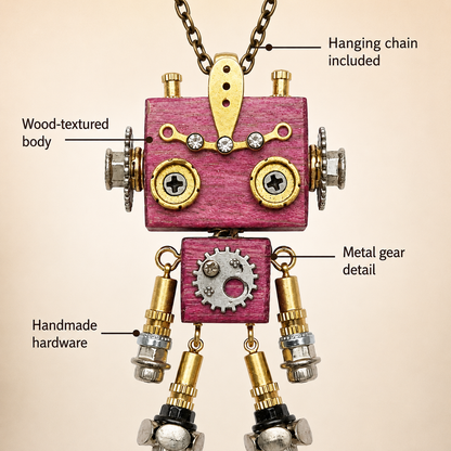 Handmade Steampunk Robot Charm with Hanging Chain