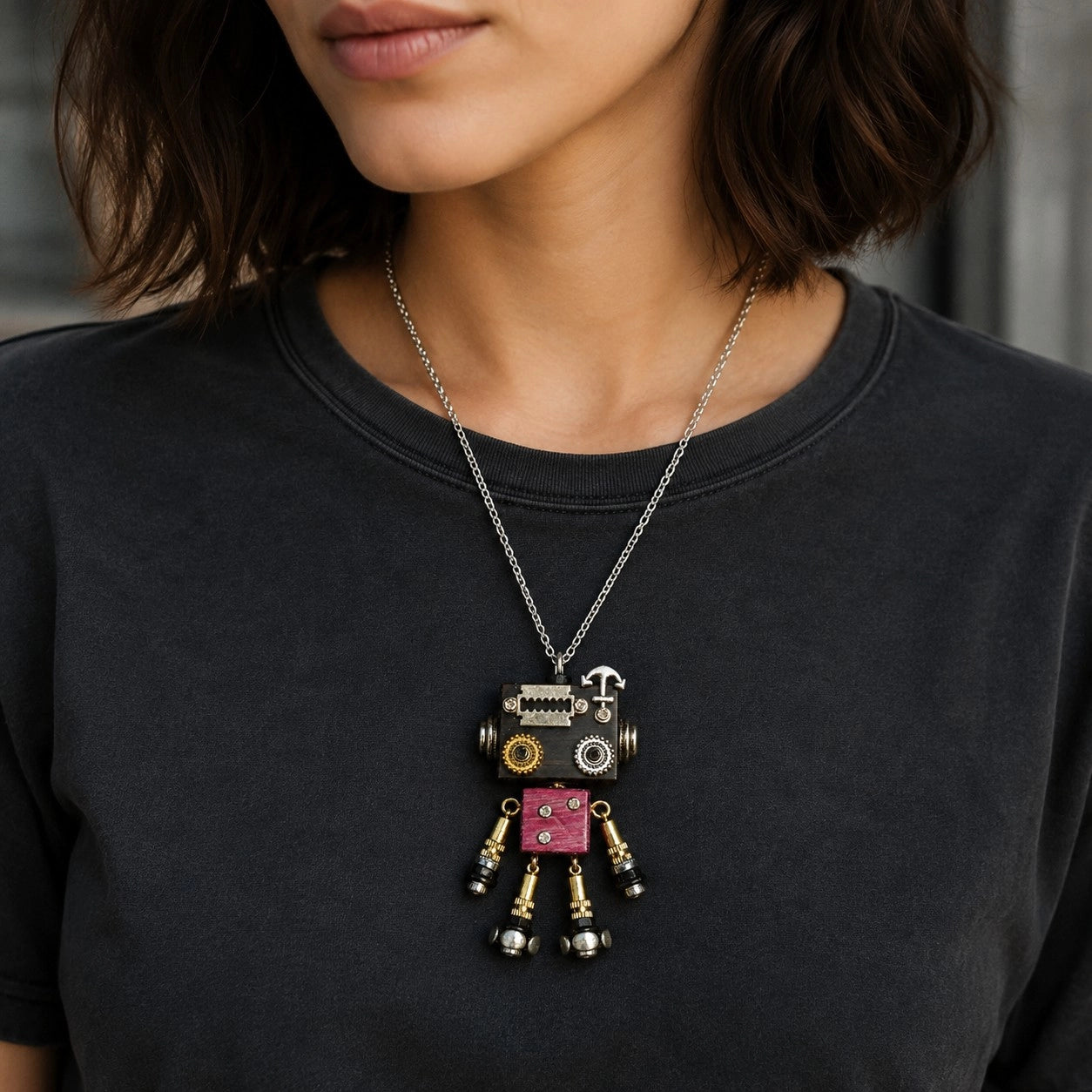 Vintage Robot Locket Necklace