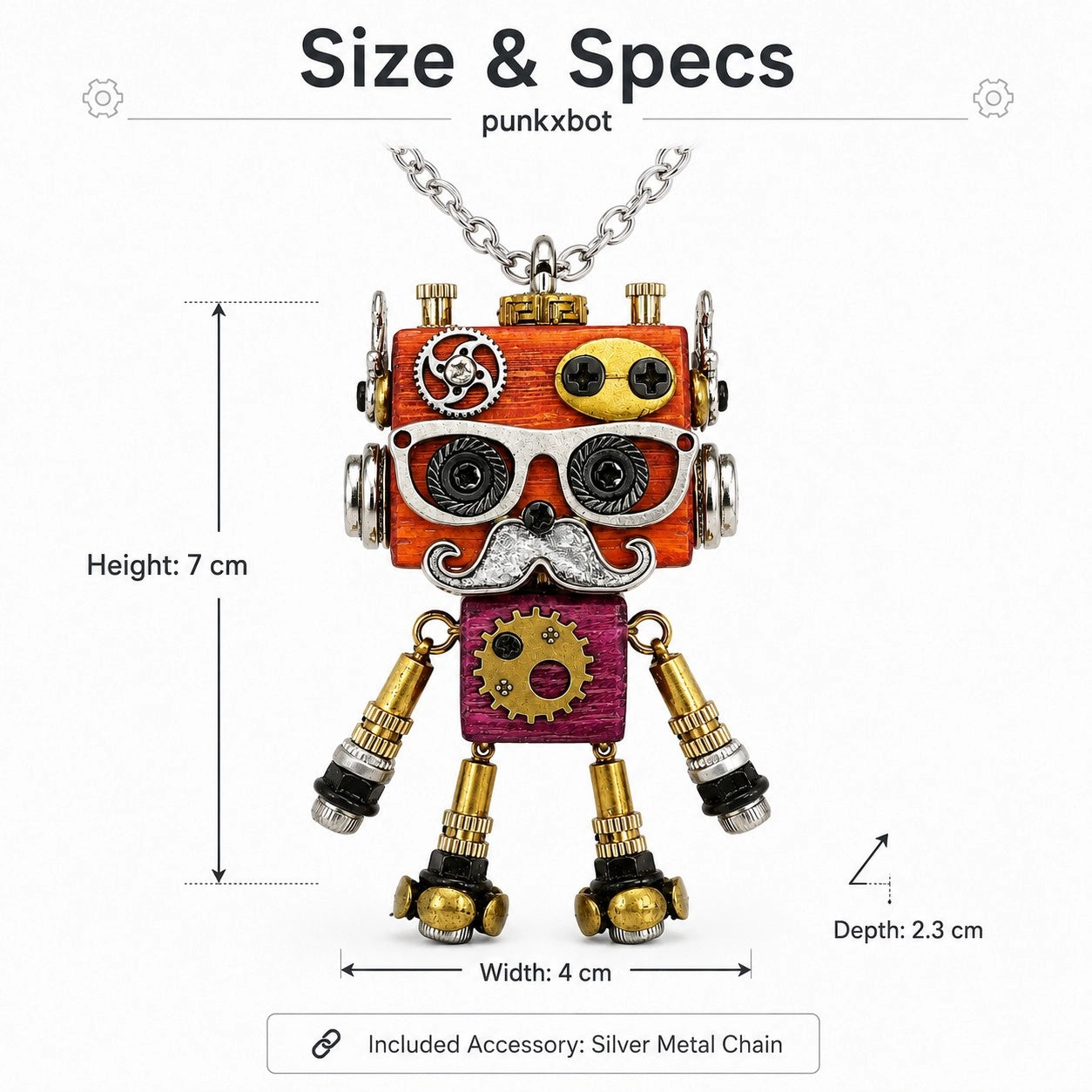 Gold Bronze Robot Necklace