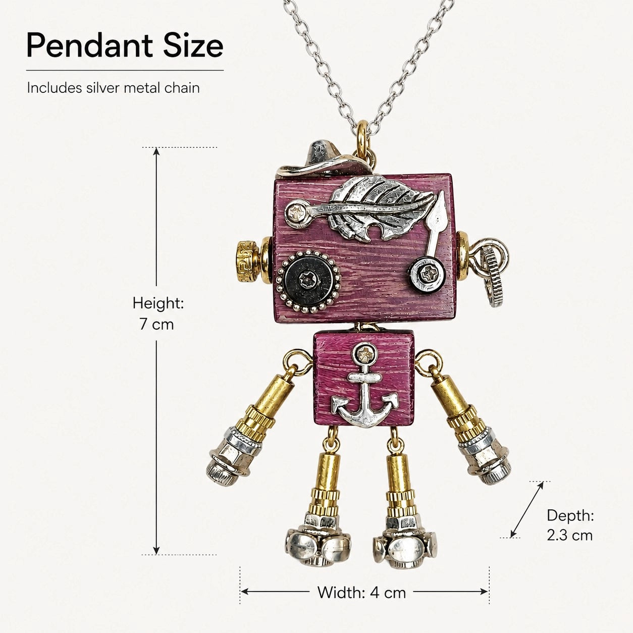 Retro Brass Robot Charm Necklace