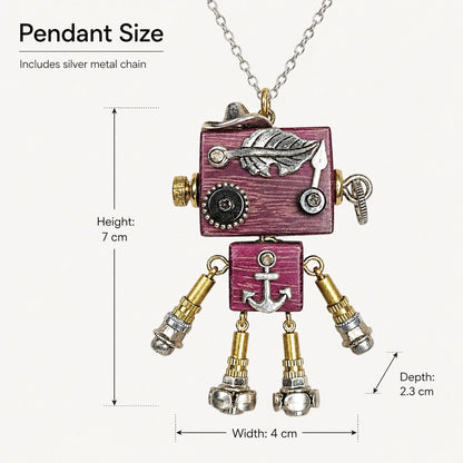 Retro Brass Robot Charm Necklace