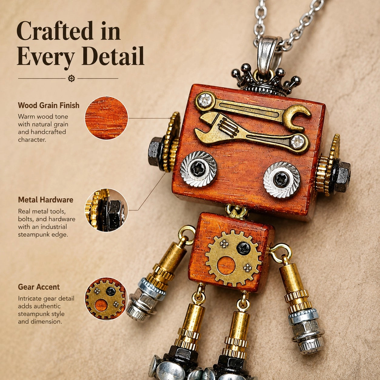 Gothic Steampunk Robot Pendant