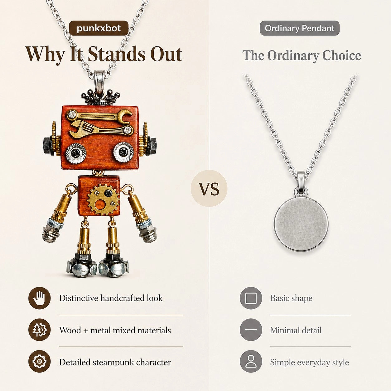 Gothic Steampunk Robot Pendant