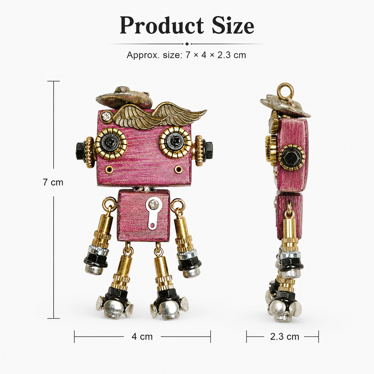 Handmade Vintage Robot Pendant – Wooden & Alloy Mixed-Material Charm