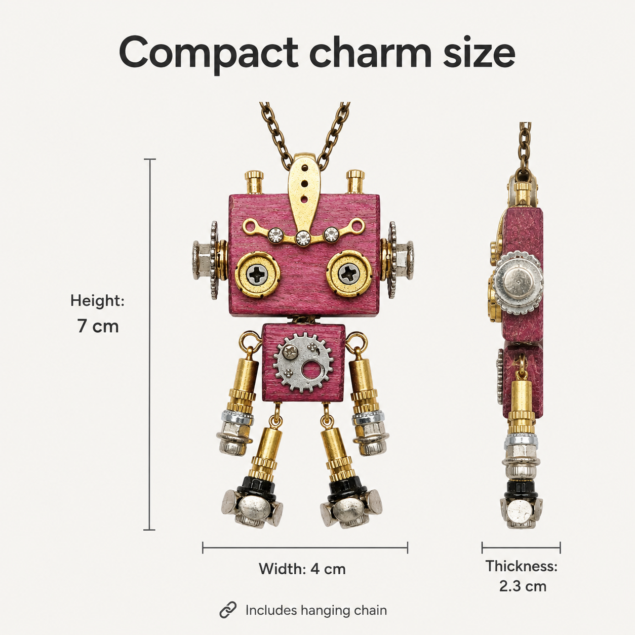 Handmade Steampunk Robot Charm with Hanging Chain
