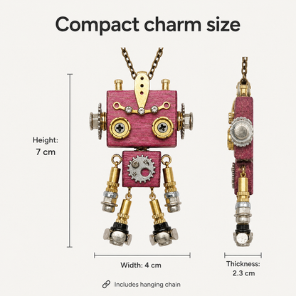 Handmade Steampunk Robot Charm with Hanging Chain