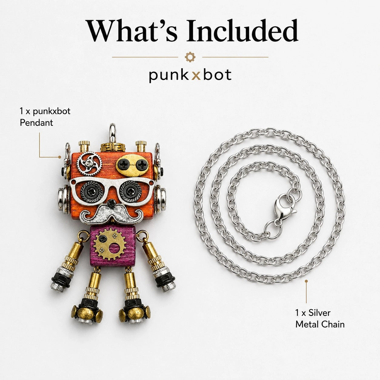 Gold Bronze Robot Necklace
