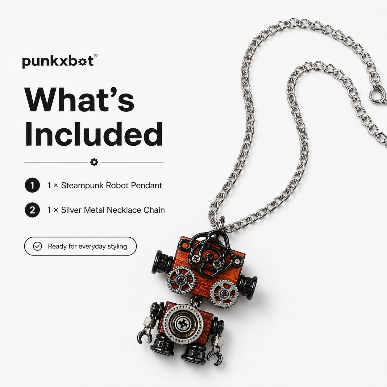 Punk Robot Skull Charm