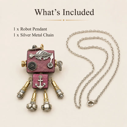 Retro Brass Robot Charm Necklace